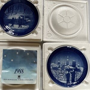 Royal Copenhagen Blue & White Porcelain Collector Plates - Winter Scenes